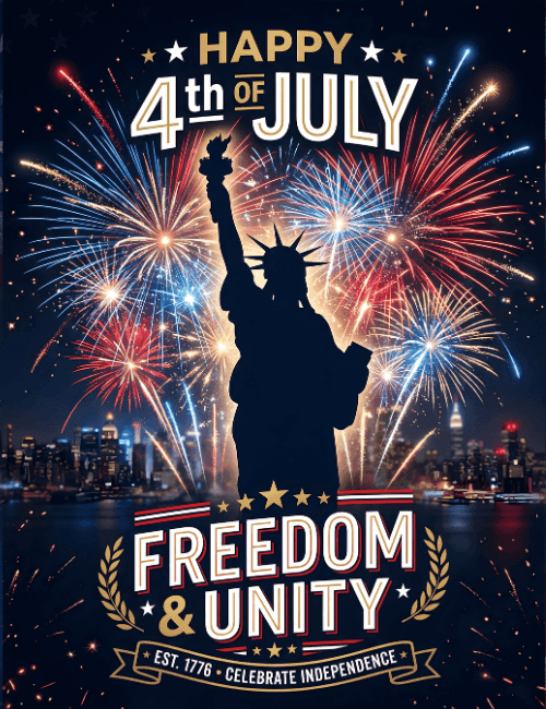 4th of July Freedom and Unity Fireworks Card
