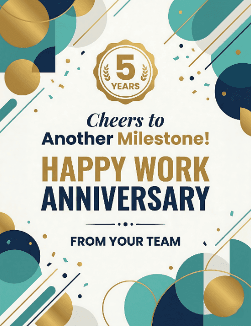 Happy Work Anniversary 5 Years Milestone Celebration Card