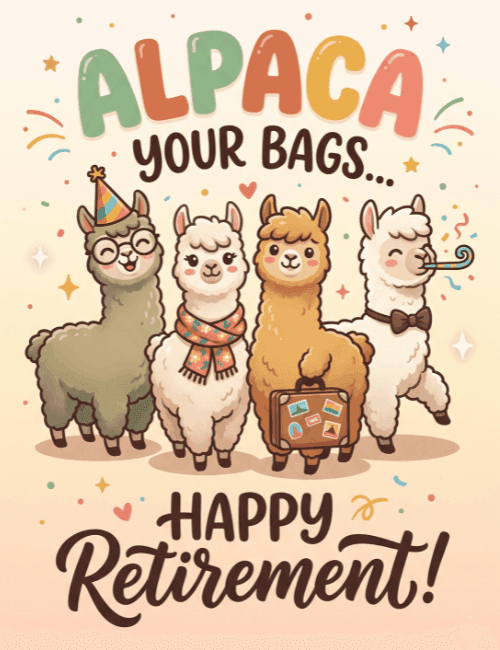 Alpaca Your Bags Happy Retirement Card