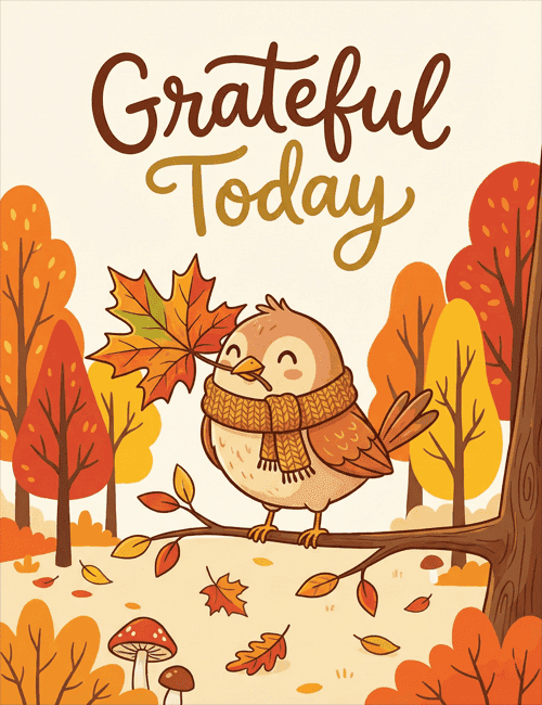 Grateful Today Thanksgiving Card with Cute Autumn Bird