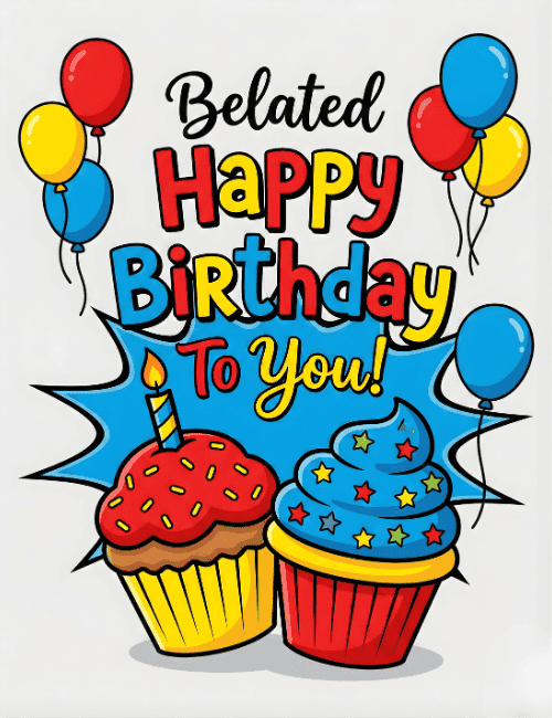 Belated Happy Birthday To You Cute Cupcake Card