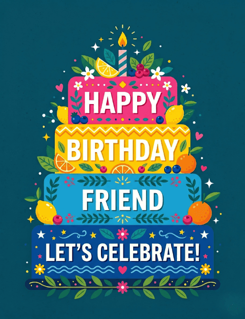 Creative Birthday Cake Typography Card Let’s Celebrate Friend