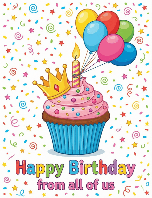 Birthday Cupcake with Crown Card