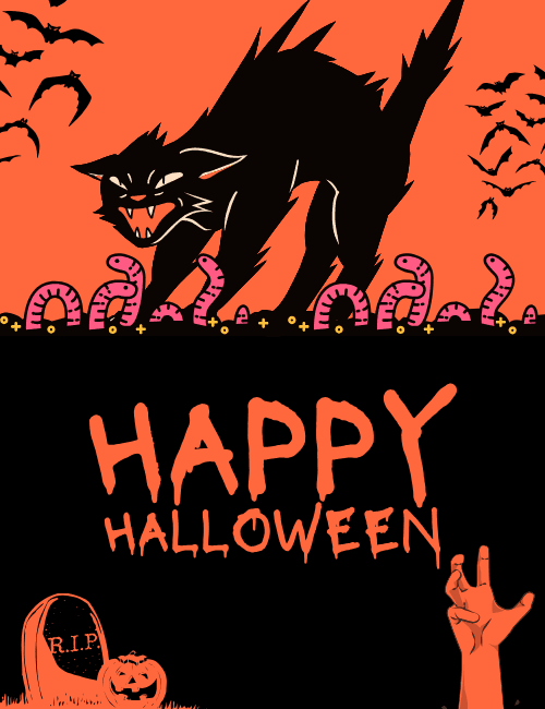 Black Cat Graveyard Halloween Card
