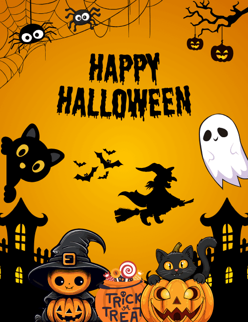Black Cat & Witch Halloween Card