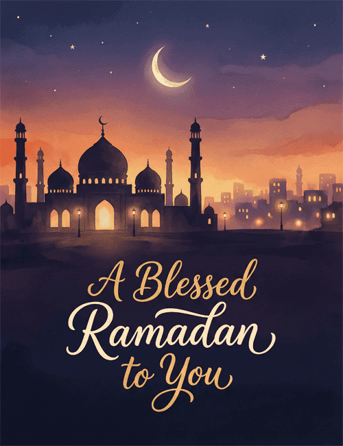 A Blessed Ramadan to You – Peaceful Night Mosque Greeting Card