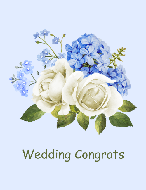 Elegant Blue & White Floral Wedding Congrats Card