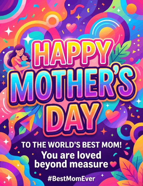 Bold Colorful Happy Mother's Day Card with Modern Typography