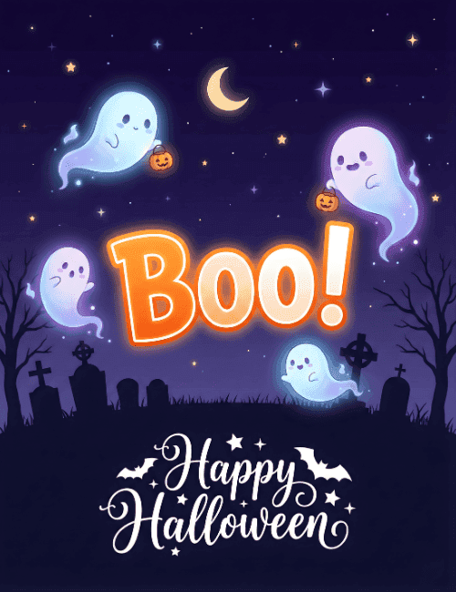 Boo Happy Halloween Cute Ghost Card