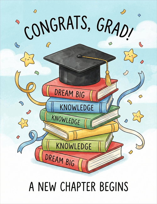 Books Stack Graduation Card