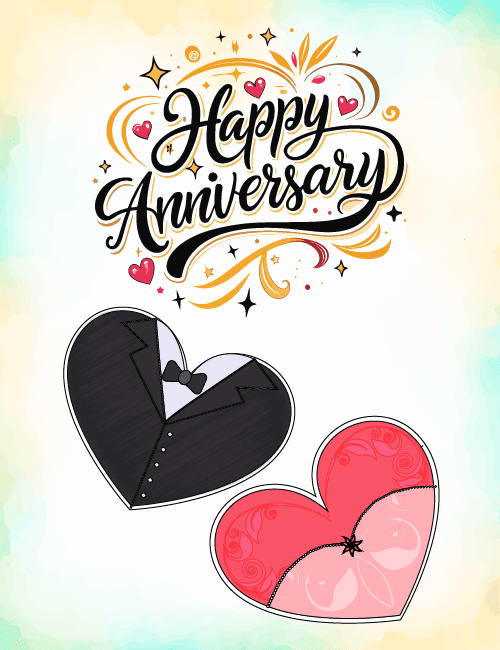 Bride and Groom Heart Anniversary Card with Whimsical Style