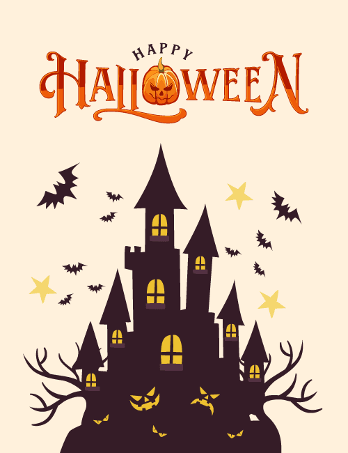 Castle & Bats Halloween Card