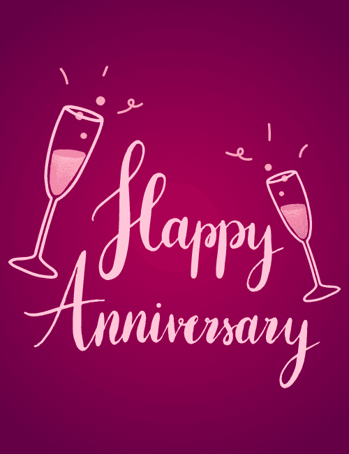 Champagne Toast Anniversary Card with Modern Script