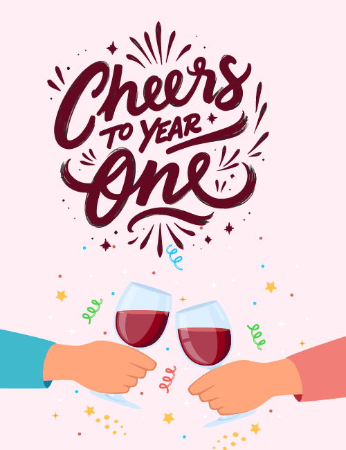 Cheers to Year One – Fun Anniversary Card
