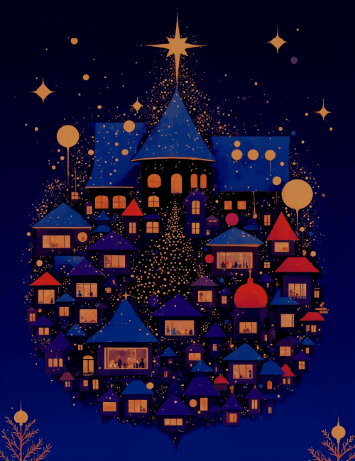 Cozy Winter Village Merry Christmas Card