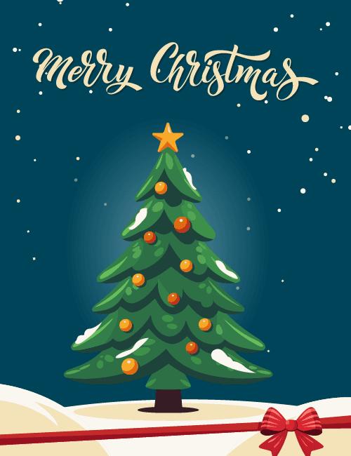 Classic Christmas Tree on Snow – Traditional Merry Christmas Greeting Card