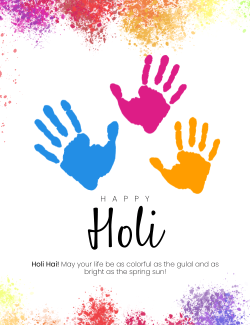 Color Handprints Happy Holi Card