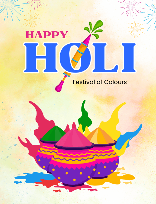Color Pots & Pichkari Happy Holi Card