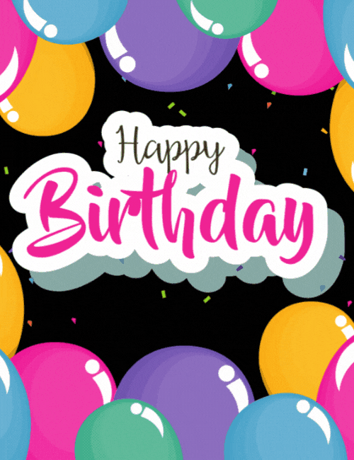 Colorful Balloon Happy Birthday Card with Stylish Typography and Party Confetti