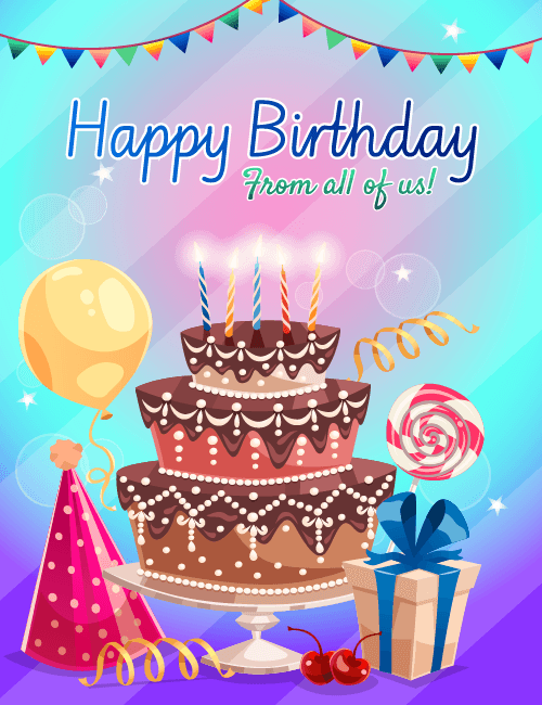 Colorful Party Cake Happy Birthday From All