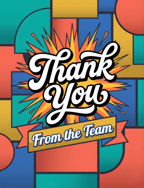 Comic Style Thank You From the Team Card | Colorful Appreciation Greeting