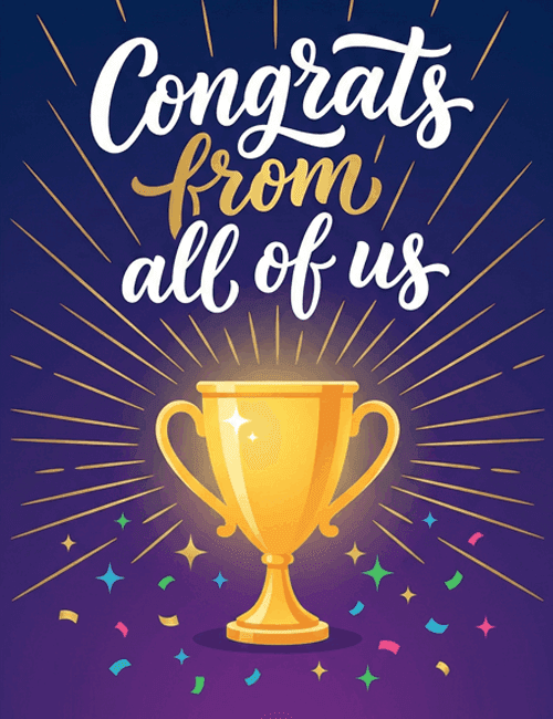 Congrats From All Of Us Trophy Congratulations Card