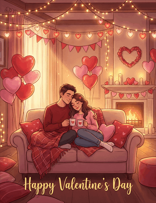 Cozy Home Valentine’s Day Card for Couple