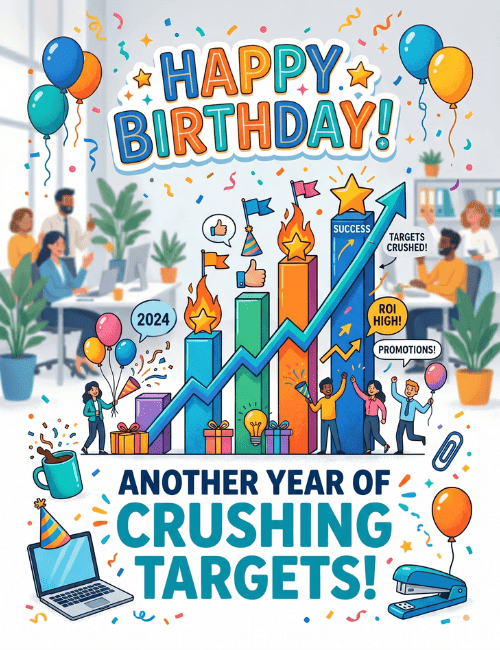 Motivational Birthday Card Another Year of Crushing Targets Office Theme