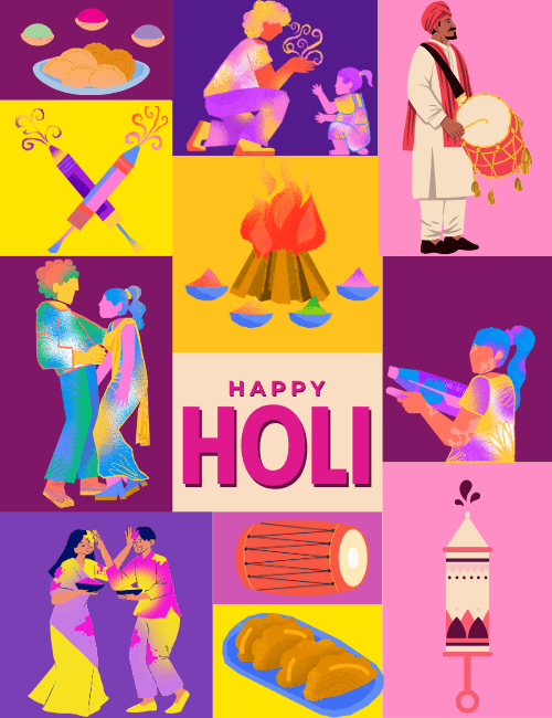 Cultural Collage Happy Holi Card
