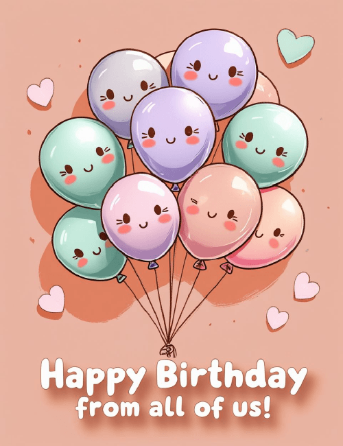Cute Balloon Birthday Card – From All of Us