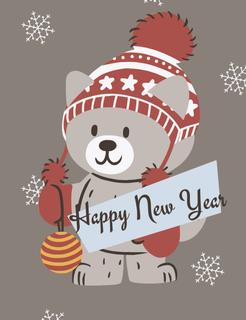 Cute Bear Happy New Year 2026 Card – Winter Kawaii Illustration