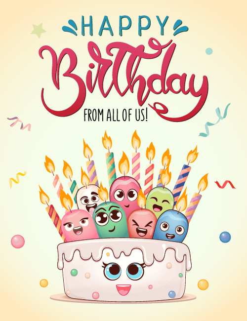 Cute Candle Faces Birthday Card – From All of Us