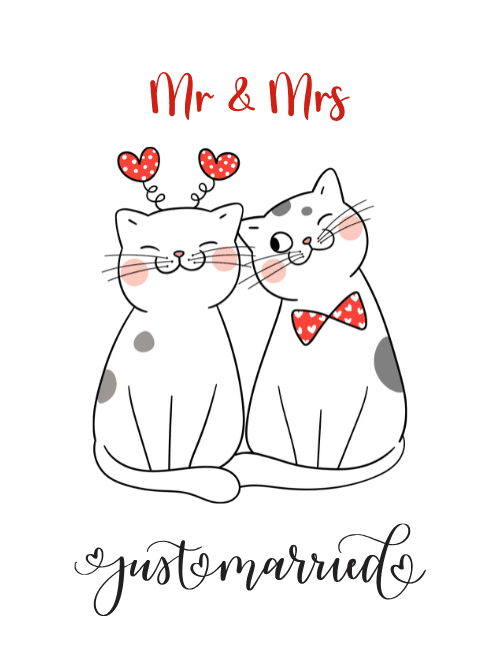 Cute Cat Couple Wedding Card – Just Married Edition