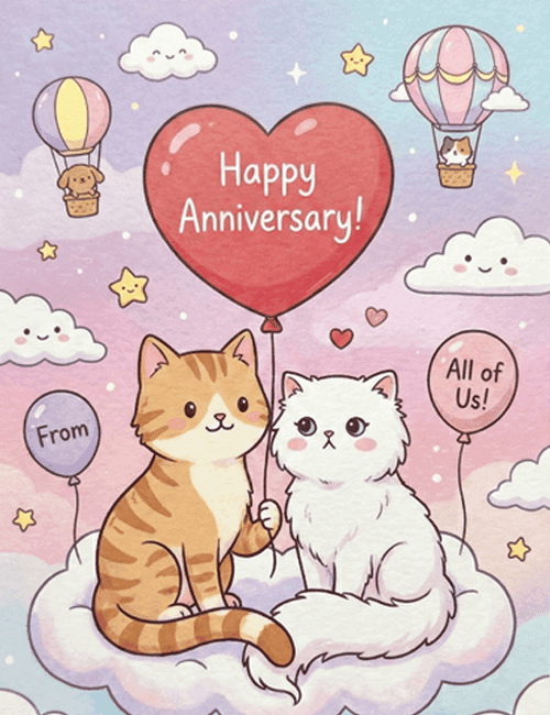 Cute Cats Happy Anniversary Card