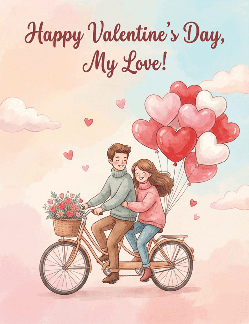 Cute Couple Bicycle Valentine’s Day Card