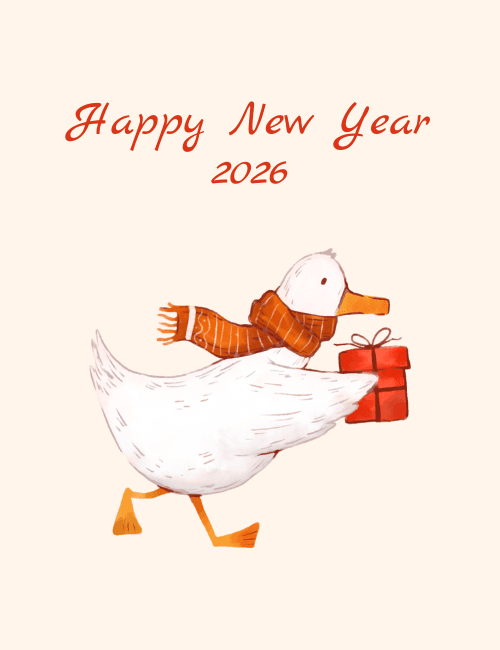 Cute Duck Illustration New Year Card 2026