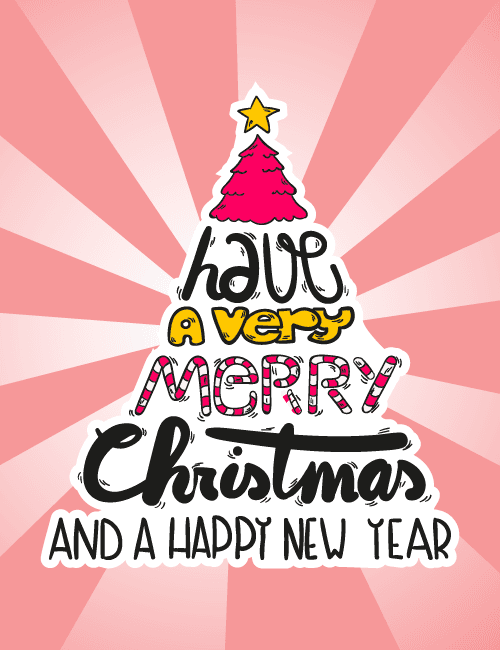 Cute Pink Christmas Tree Card – Merry Christmas & Happy New Year