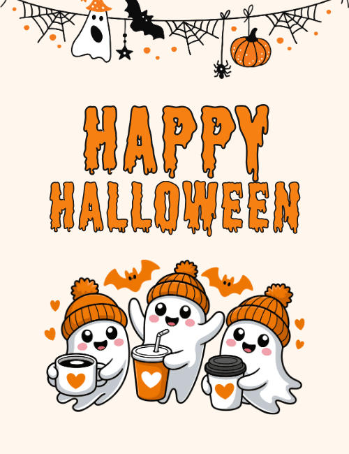 Cute Ghost Coffee Halloween Card