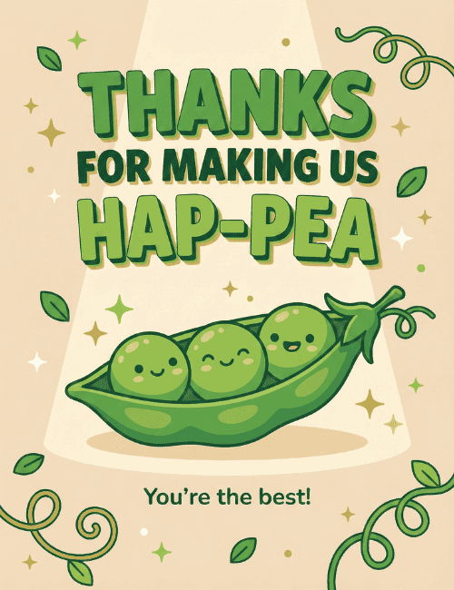 Cute Hap-Pea Thank You Card | Fun Pun Appreciation Greeting