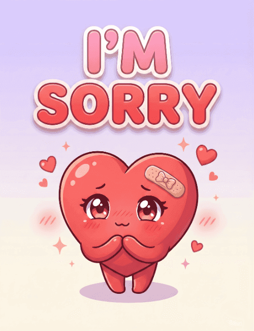 Cute I’m Sorry Card with Adorable Heart Character