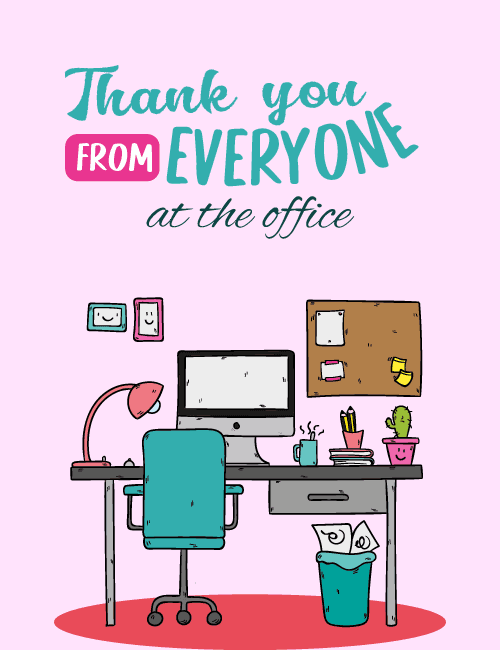 Cute Office Thank You Card from Everyone – Fun Work Desk Illustration