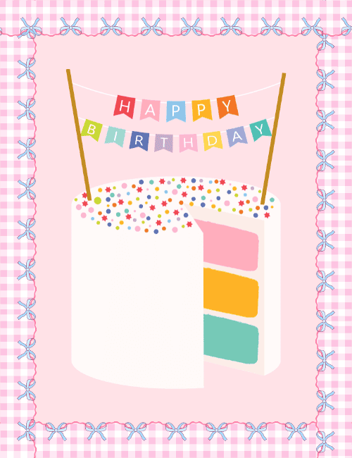 Cute Pastel Happy Birthday Cake Card with Sprinkles and Party Banner