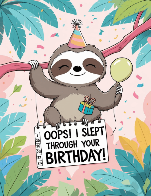 Cute Sloth Belated Birthday Card