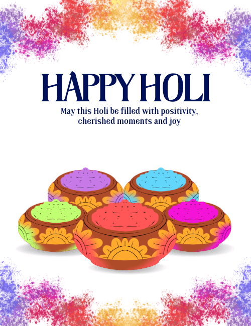 Decorative Gulal Bowls Happy Holi Card