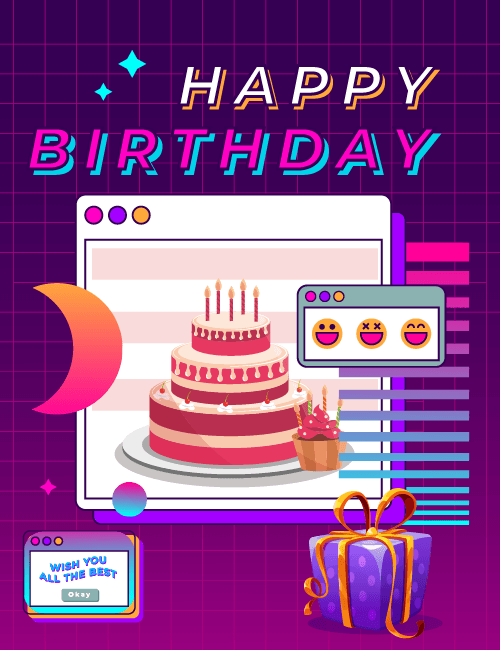 Digital Screen Happy Birthday Cake Greeting