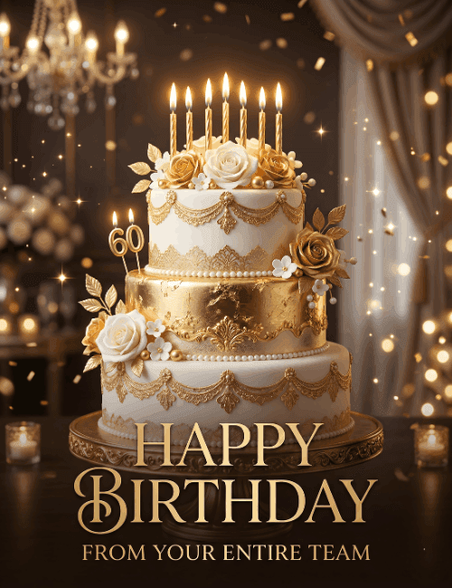 Elegant Golden Cake Happy Birthday Card