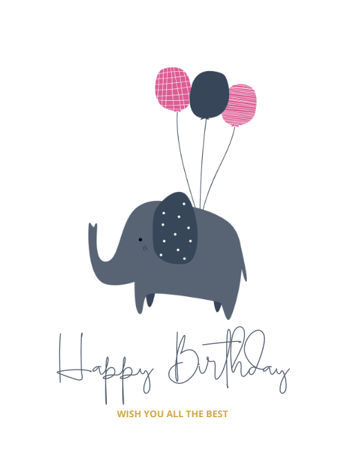 Elephant Balloons Birthday Card