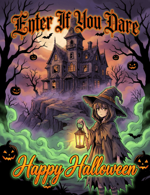 Enter If You Dare Happy Halloween Haunted House Card