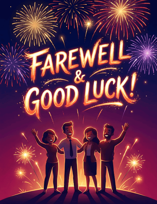 Farewell & Good Luck Card – Fireworks Celebration Goodbye Card