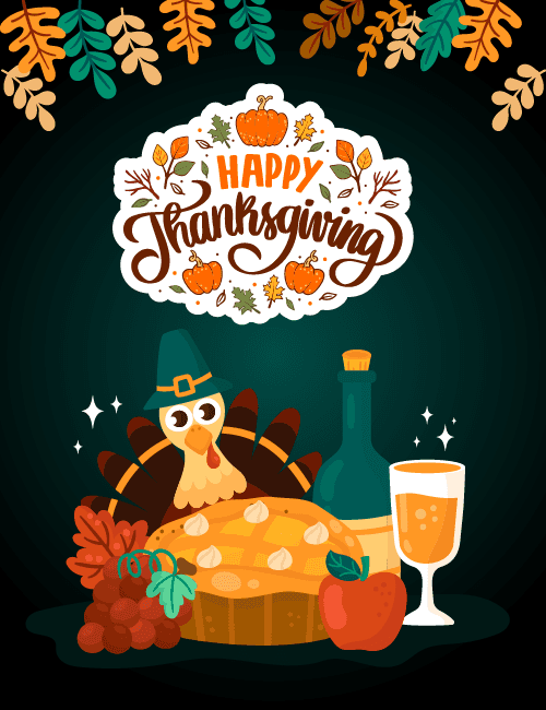 Turkey with pie and drink